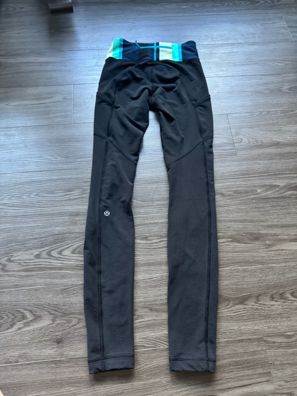 lululemon athletica Black Leggings with Teal & Aqua Waistband